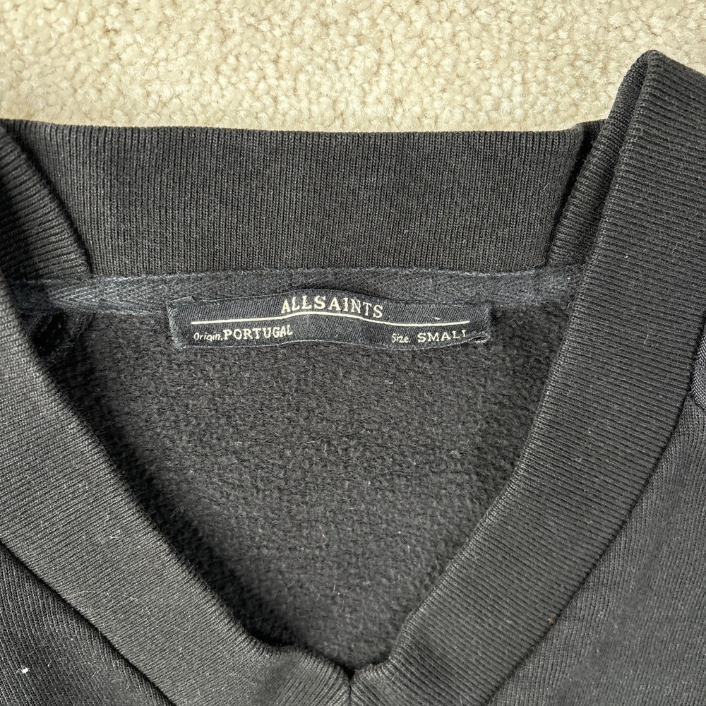 ALLSAINTS Nero Sweatshirt Men's Small V Neck Long Sleeve Ribbed Pullover Texture - Picture 2 of 8